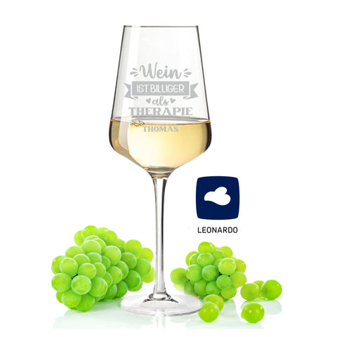 Leonardo Weinglas mit Gravur "Wein ist billiger als Therapie"