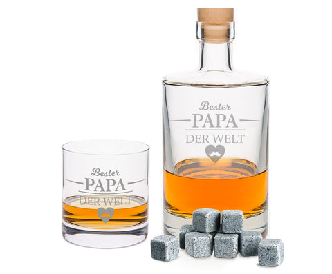 Leonardo Whiskygläser mit Gravur - "Bester Papa der Welt" im Set mit 0,5l Karaffe