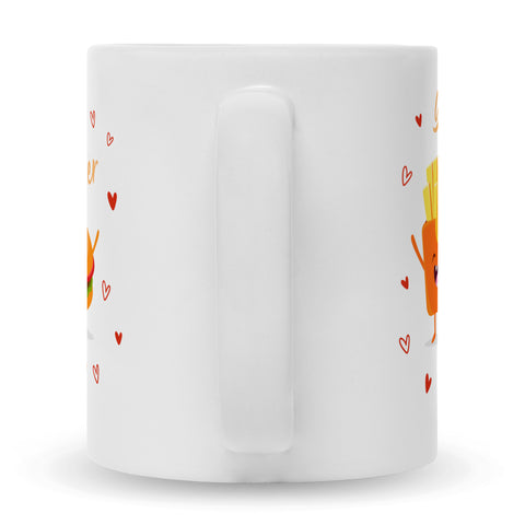 Bedruckte Tasse mit Spruch Burger to my fries
