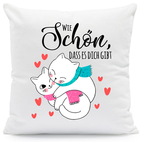 Bedrucktes Kissen mit Spruch Wie schön, dass es dich gibt