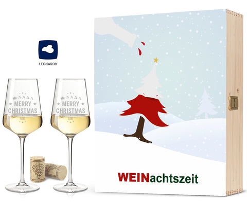 Leonardo Puccini mit Gravur im "WEINachtszeit" Design als Set inkl. Holzkiste