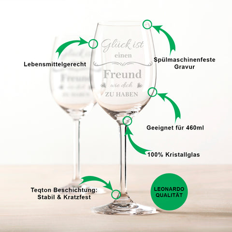 Leonardo Weinglas mit Gravur "Glück ist einen Freund"