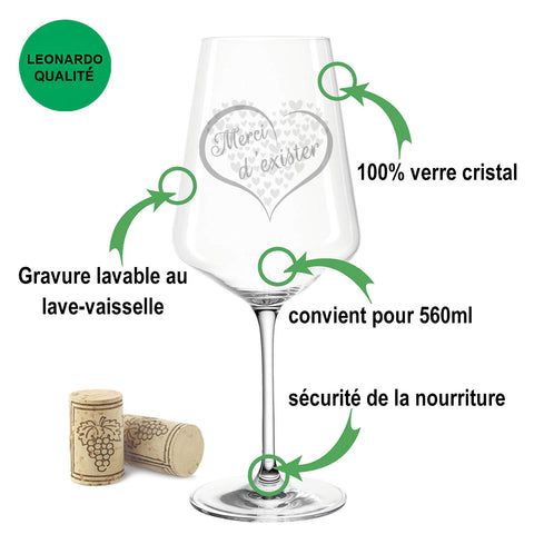 Leonardo Weinglas mit Gravur "Merci, d'exister"