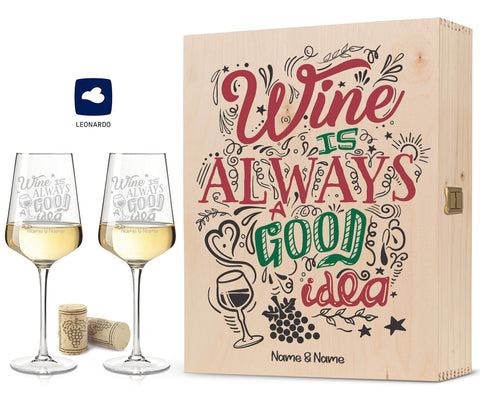 Leonardo Weingläser mit Gravur im "Wine is always a good Idea" Design