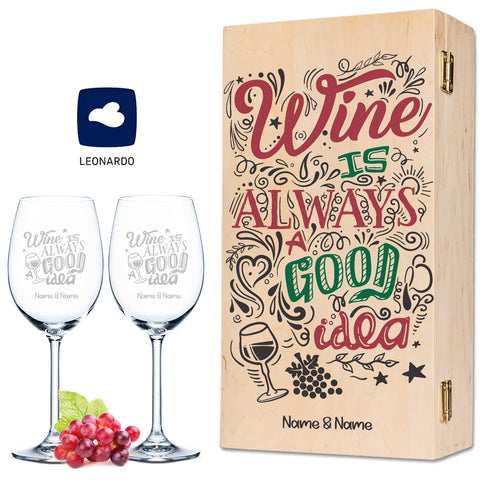 Leonardo Weingläser mit Gravur im "Wine is always a good Idea" Design