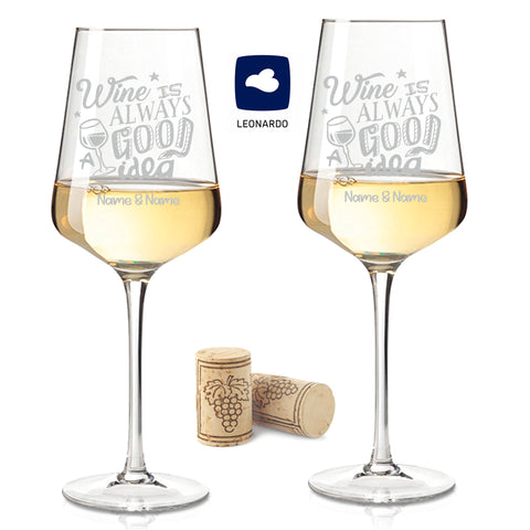 Leonardo Weingläser mit Gravur im "Wine is always a good Idea" Design