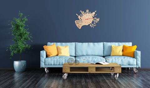 Wanduhr aus Holz Music is life Wohnzimmer