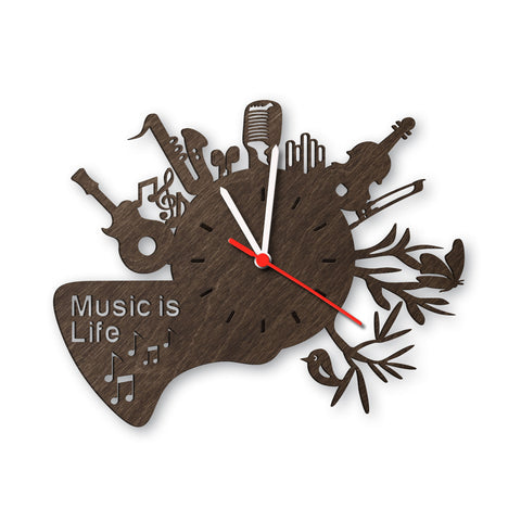 Wanduhr aus Holz Music is life