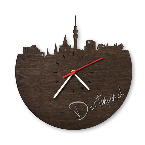 Wanduhr aus Holz Skyline Dortmund Eiche geräuchert