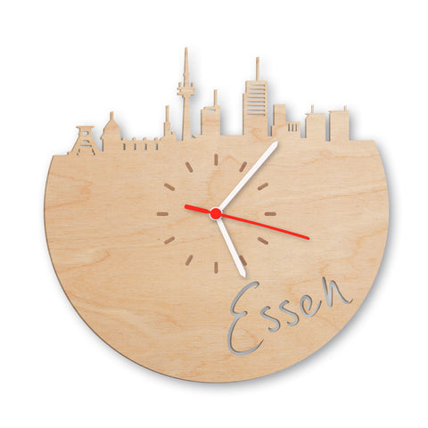 Wanduhr aus Holz Skyline Essen
