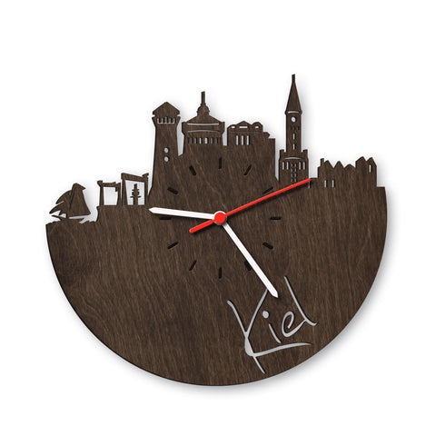 Wanduhr aus Holz Skyline Kiel Eiche geräuchert