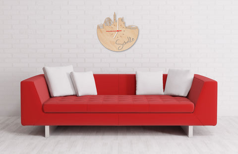 Wanduhr aus Holz Skyline Schalke Wohnzimmer