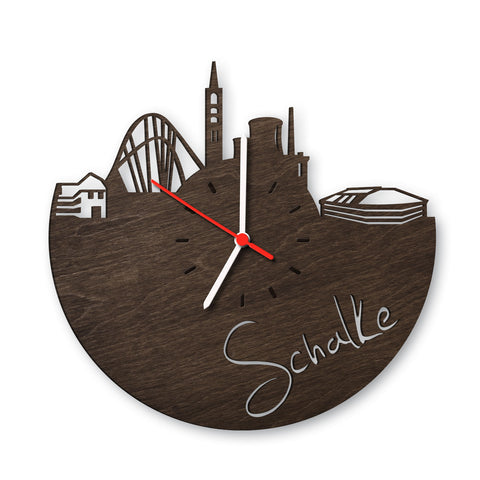 Wanduhr aus Holz Skyline Schalke Eiche geräuchert