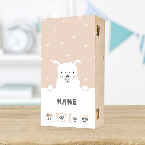 Bedruckte Holzkiste für Kinder- im Lama Design