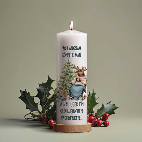 Große Kerze "Glühwein Elch" zu Weihnachten