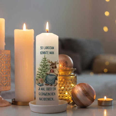 Große Kerze "Glühwein Elch" zu Weihnachten