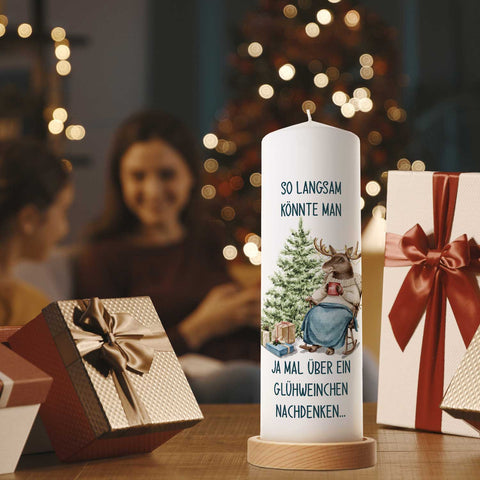 Große Kerze "Glühwein Elch" zu Weihnachten