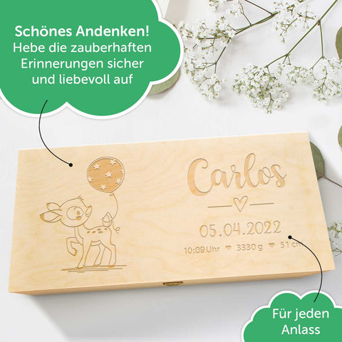 Erinnerungskiste mit verschiendenen Gravuren für das Baby