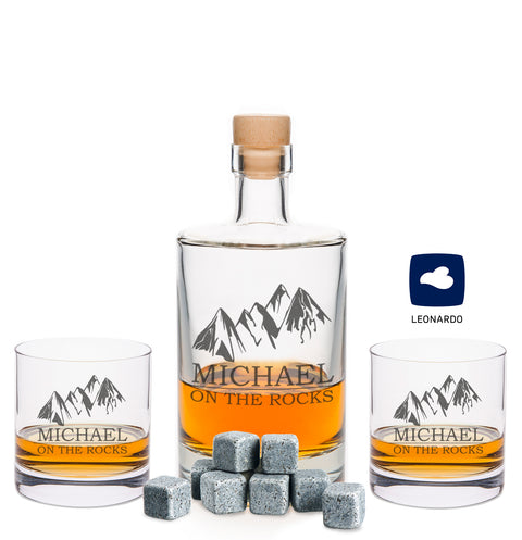 Leonardo Whiskygläser mit Gravur - "On the Rocks" im Set mit 0,5l Karaffe
