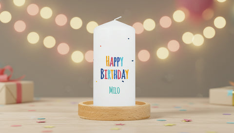 Kleine Kerze "Happy Birthday" mit Namen und Alter zum Geburtstag - Lifestyle-Szene