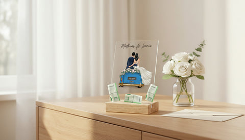 Hochzeitsauto auf Acrylglas - Personalisiertes Geldgeschenk zur Hochzeit - Lifestyle-Szene