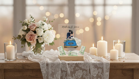 Hochzeitsauto auf Acrylglas - Personalisiertes Geldgeschenk zur Hochzeit - Lifestyle-Szene