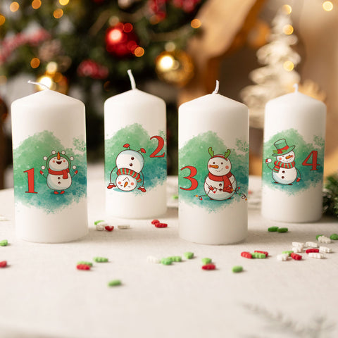Kleine Kerzen "Advent Schneemann" - Adventskerzen im 4er Set