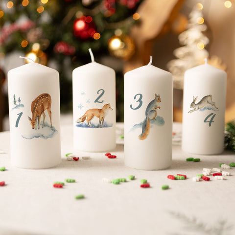 Kleine Kerzen "Advent Wintertiere Aquarell" - Adventskerzen im 4er Set