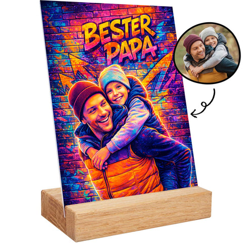 Personalisierter Aufsteller aus Acryl - Bester Papa Streetart - Geschenk mit eigenem Foto