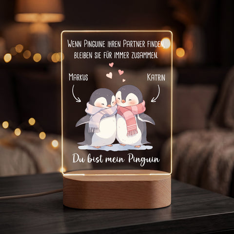 Beleuchtetes LED Acrylglas - Du bist mein Pinguin mit Namen