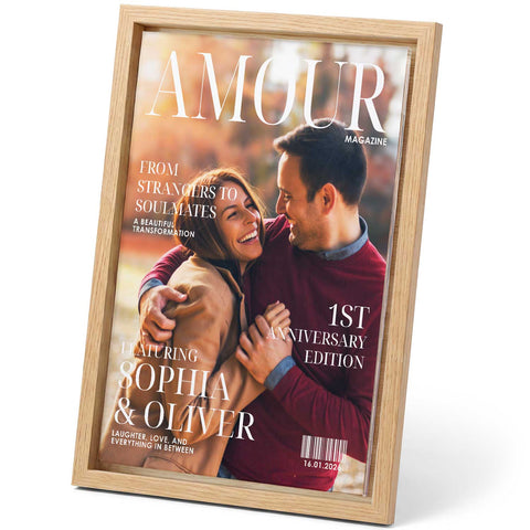 Love Magazine auf Acryl im Schattenfugenrahmen - Personalisiertes Geschenk mit Foto