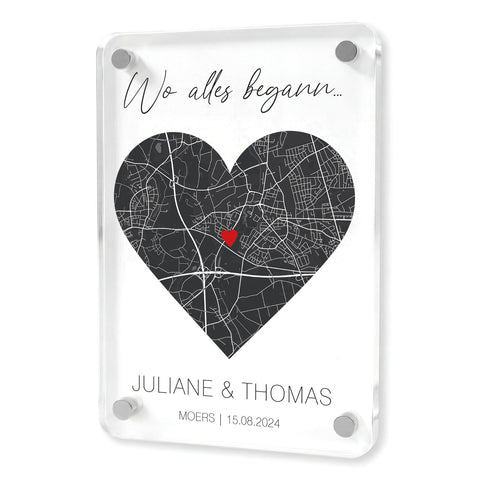 Personalisierter Magnet "Wo alles begann" aus Acrylglas - Acryl Kühlschrankmagnet mit Karte & Namen
