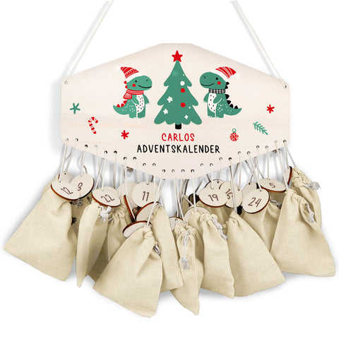 Personalisierter Adventskalender aus Holz mit Druckmotiv & Namen - Dinos