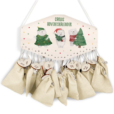Personalisierter Adventskalender aus Holz mit Druckmotiv & Namen - Eisbären