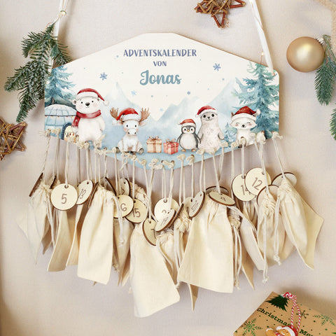 Personalisierter Adventskalender aus Holz mit Druckmotiv & Namen - Nordpol
