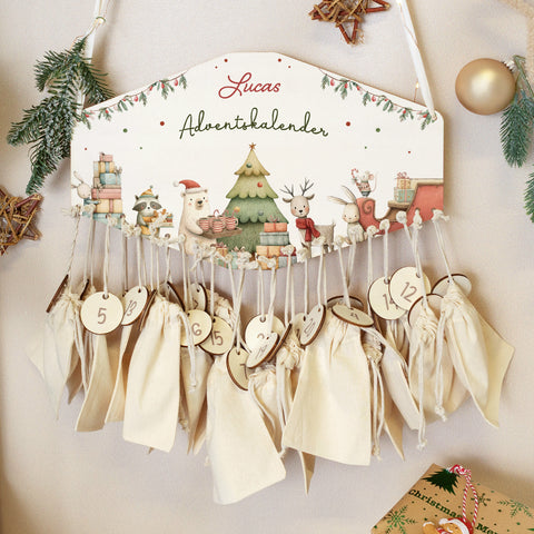 Personalisierter Adventskalender aus Holz mit Druckmotiv & Namen - Festvorbereitung