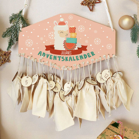 Personalisierter Adventskalender aus Holz mit Druckmotiv & Namen - Wintertiere