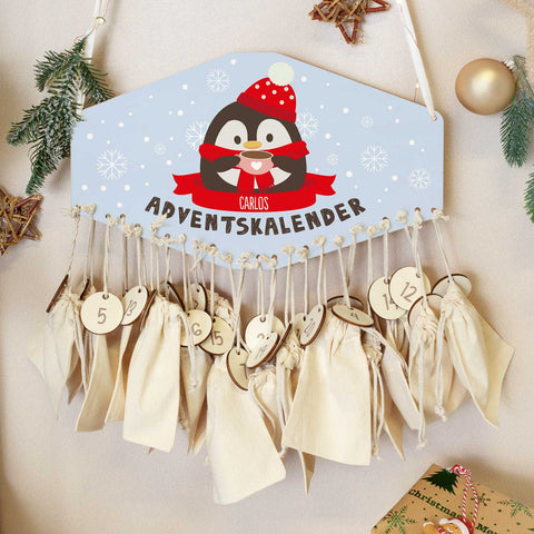 Personalisierter Adventskalender aus Holz mit Druckmotiv & Namen - Wintertiere