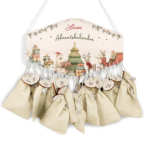 Personalisierter Adventskalender aus Holz mit Druckmotiv & Namen - Festvorbereitung