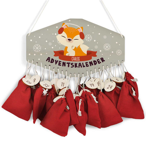 Personalisierter Adventskalender aus Holz mit Druckmotiv & Namen - Wintertiere