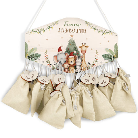 Personalisierter Adventskalender aus Holz mit Druckmotiv & Namen - Safari Weihnachten