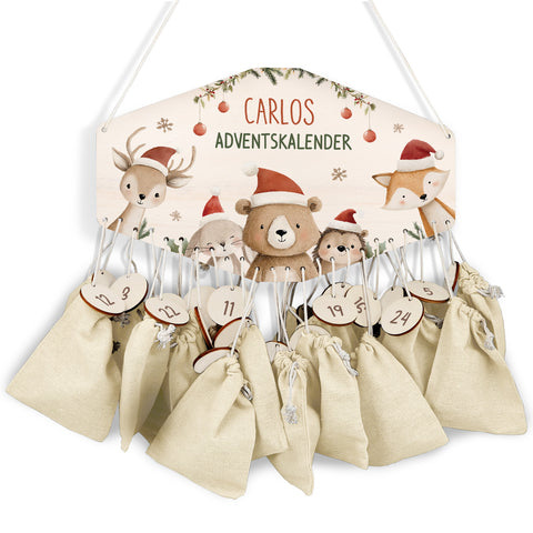 Personalisierter Adventskalender aus Holz mit Druckmotiv & Namen - Weihnachtsgruppe