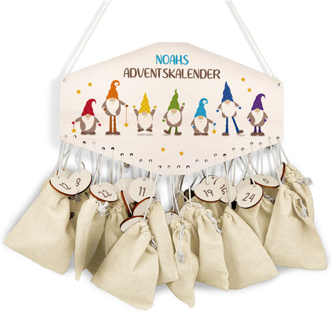 Personalisierter Adventskalender aus Holz mit Druckmotiv & Namen - Wichtel