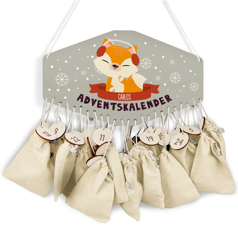 Personalisierter Adventskalender aus Holz mit Druckmotiv & Namen - Wintertiere