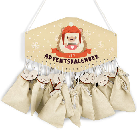 Personalisierter Adventskalender aus Holz mit Druckmotiv & Namen - Wintertiere