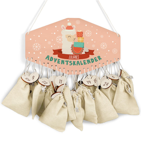 Personalisierter Adventskalender aus Holz mit Druckmotiv & Namen - Wintertiere