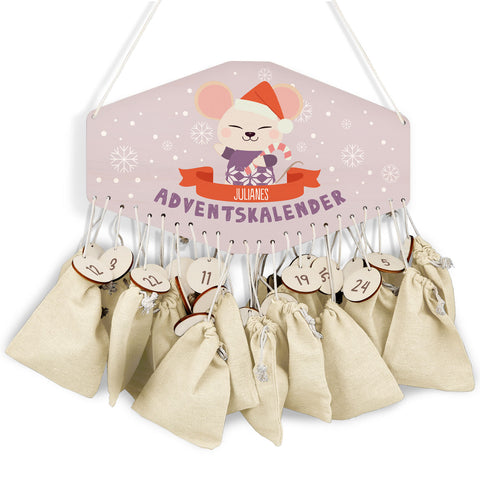 Personalisierter Adventskalender aus Holz mit Druckmotiv & Namen - Wintertiere