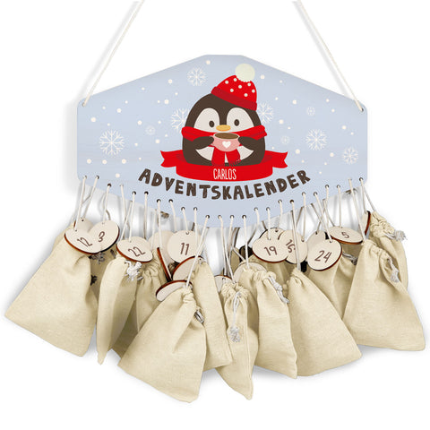 Personalisierter Adventskalender aus Holz mit Druckmotiv & Namen - Wintertiere