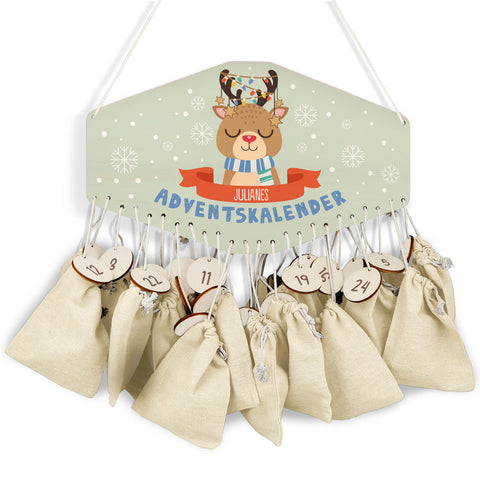 Personalisierter Adventskalender aus Holz mit Druckmotiv & Namen - Wintertiere