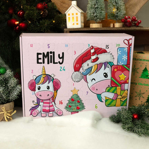 Personalisierter DIY Adventskalender mit Einhorn Design zum selbst Befüllen